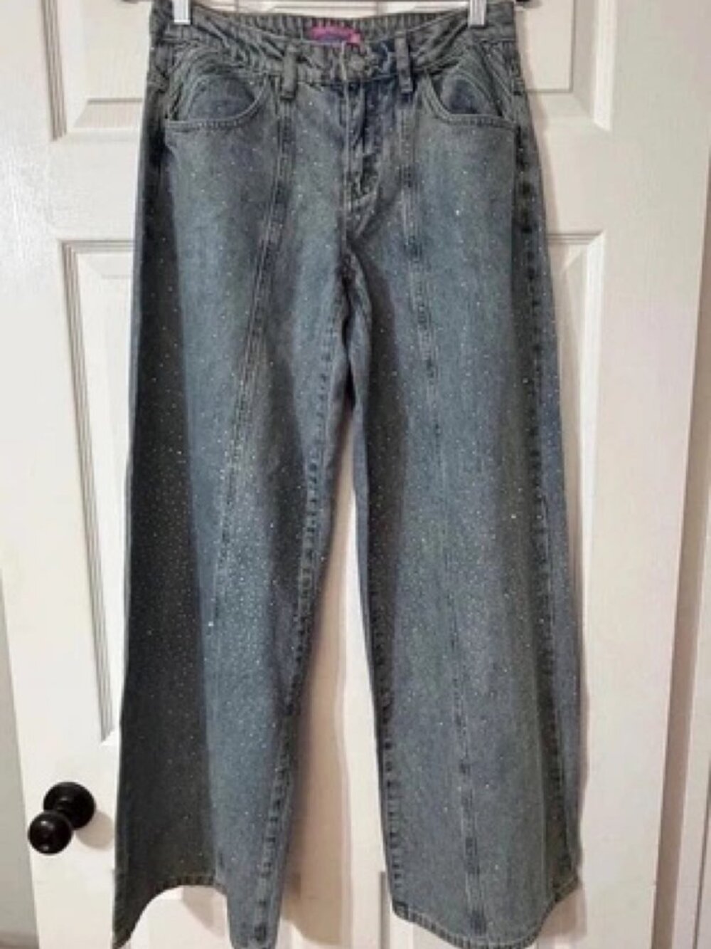 Edikted Rhinestone Wide Leg Jeans - Size XS